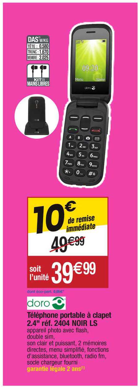 téléphone portable à clapet 2.4" réf.2404 noir ls doro