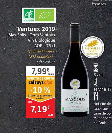 ventoux 2019 mas solis - terra ventoux vin biologique aop