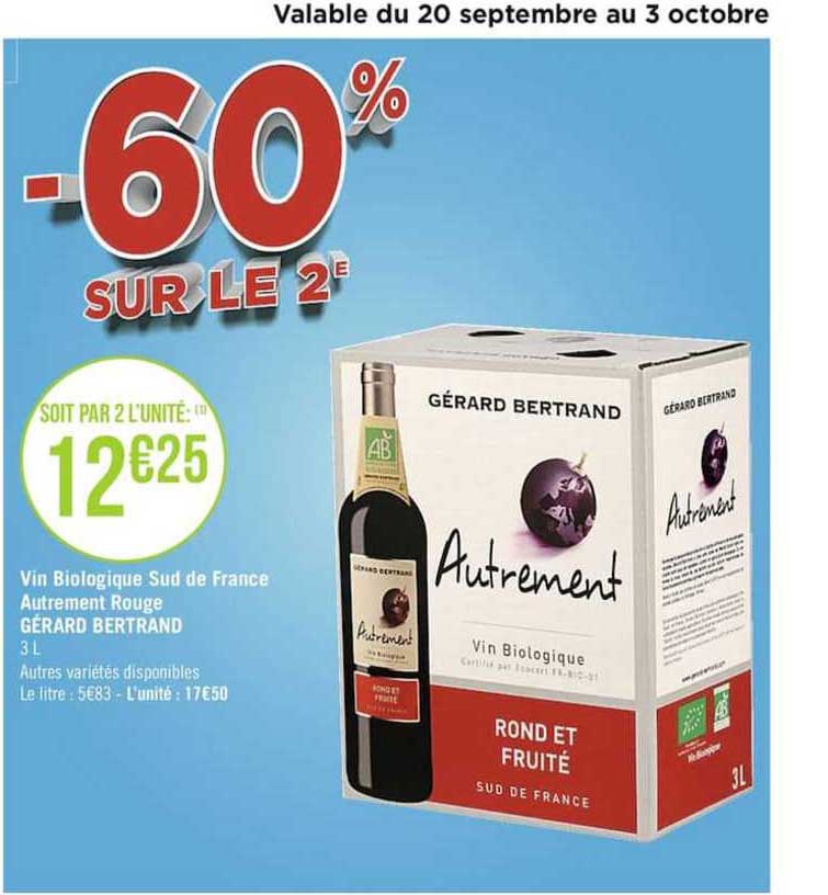 vin biologique sud de france autrement rouge gérard bertrand