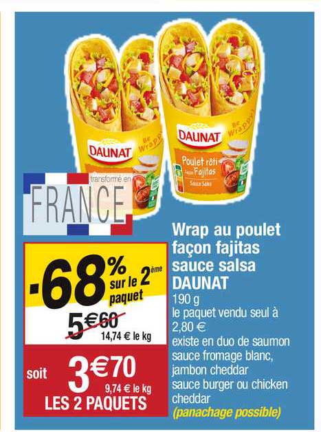 wrap au poulet façon fajitas sauce salsa daunat