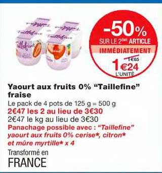 yaourt aux fruits 0% "taillefine" fraise
