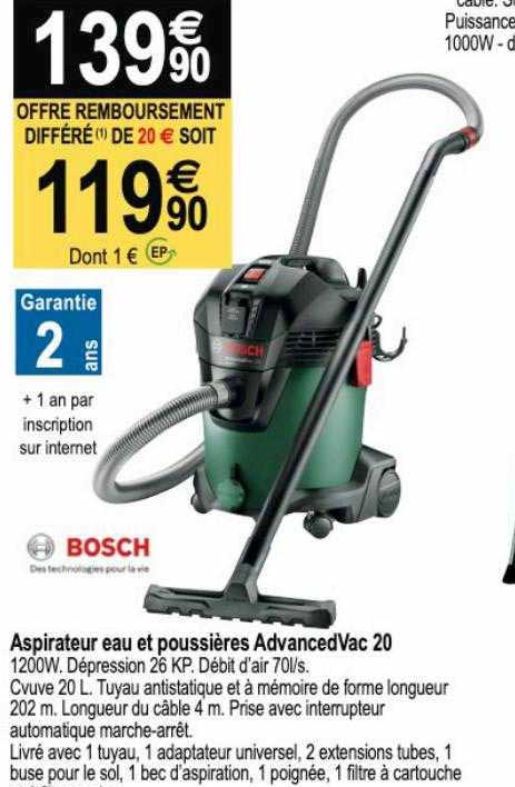 aspirateur eau et poussières advanced vac 20 bosch