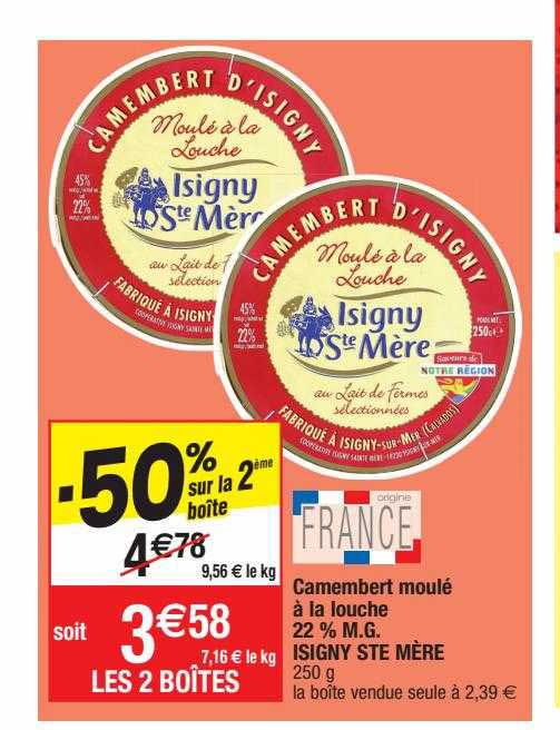 camembert moulé à la louche 22% m.g. isigny ste mère