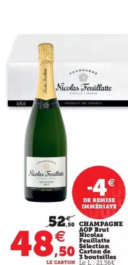 champagne aop brut nicolas feuillatte sélection carton de 3 bouteilles