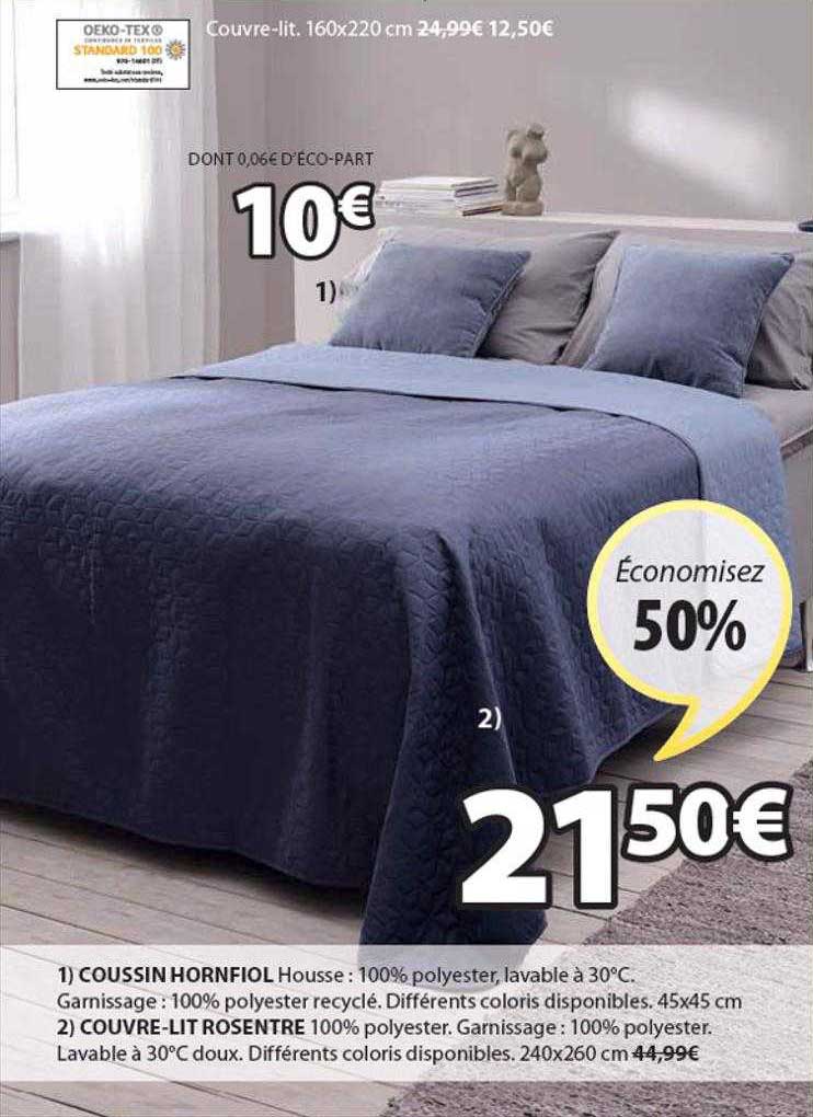 coussin hornfiol, couvre-lit rosentre