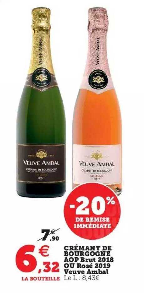 crémant de bourgogne aop brut 2018 ou rosé 2019 veuve ambal
