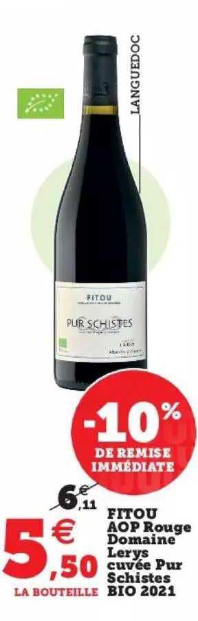 fitou aop rouge domaine lerys cuvée pur schistes bio 2021