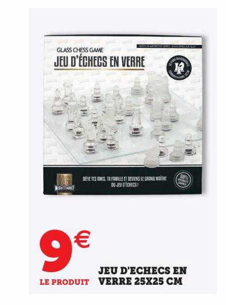 jeu d'échecs en verre 25 x 25 cm