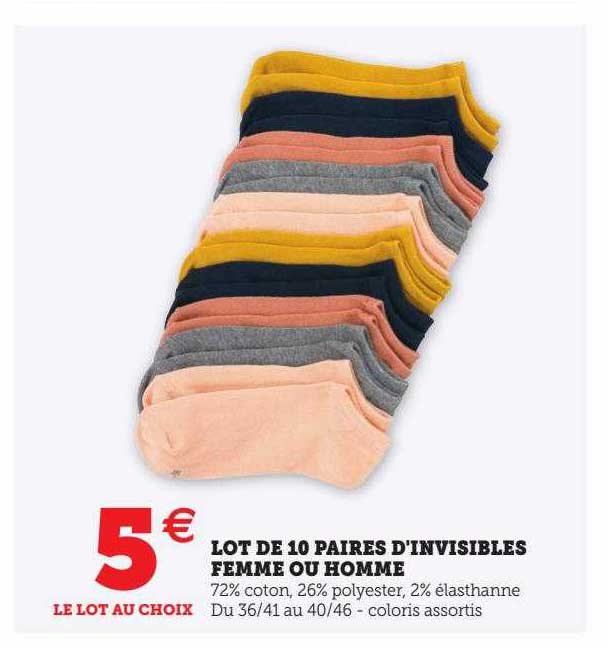 lot de 10 paires d'invisibles femme ou homme