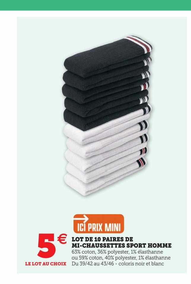 lot de 10 paires de mi-chaussettes sport homme