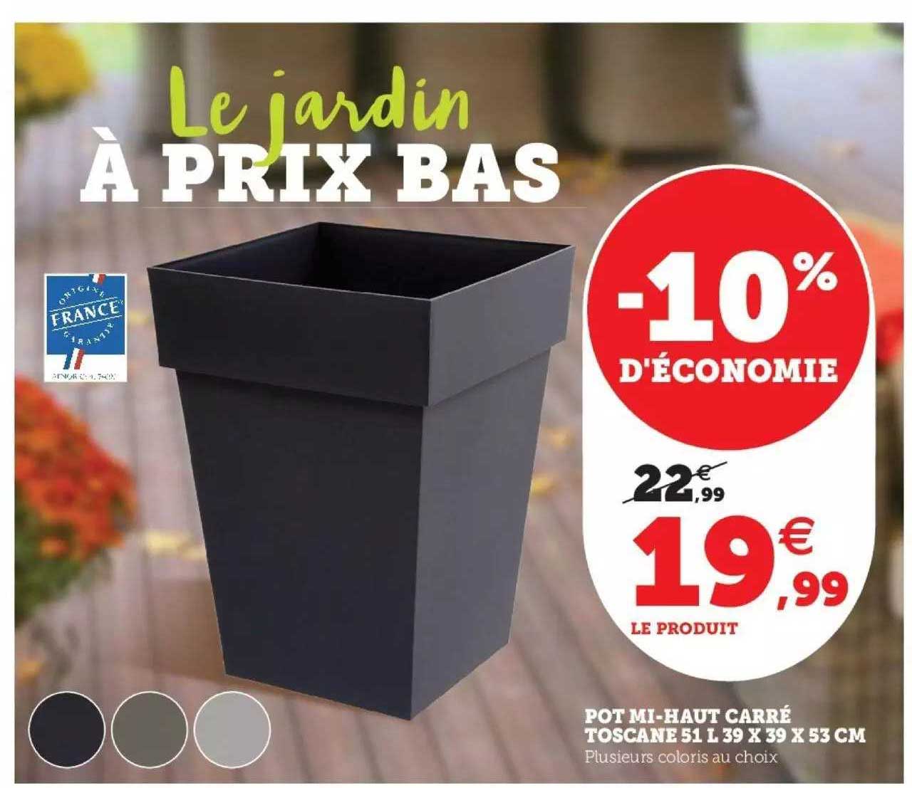 pot mi-haut carré toscane 51l 39 x 39 x 53 cm