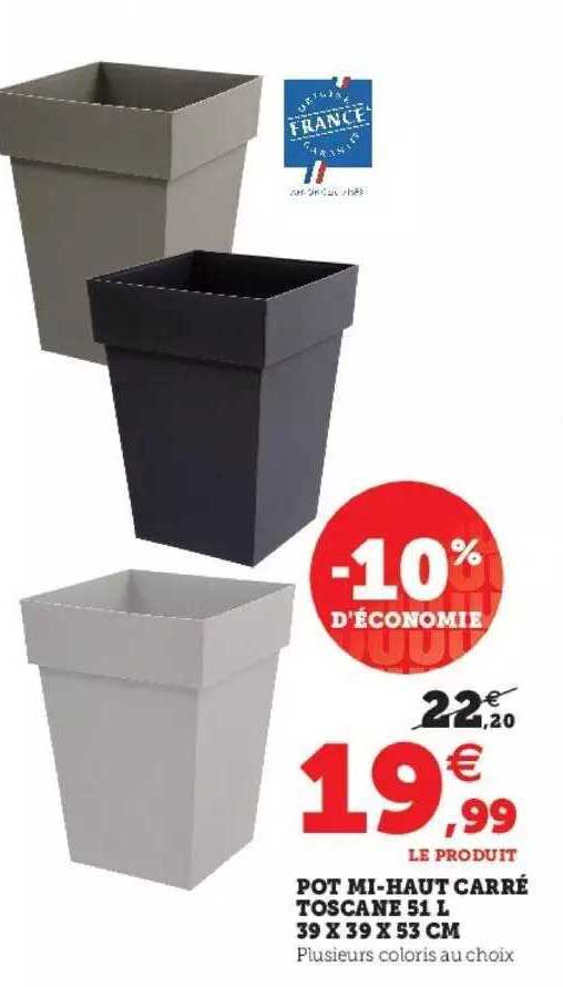 pot mi-haut carré toscane 51l