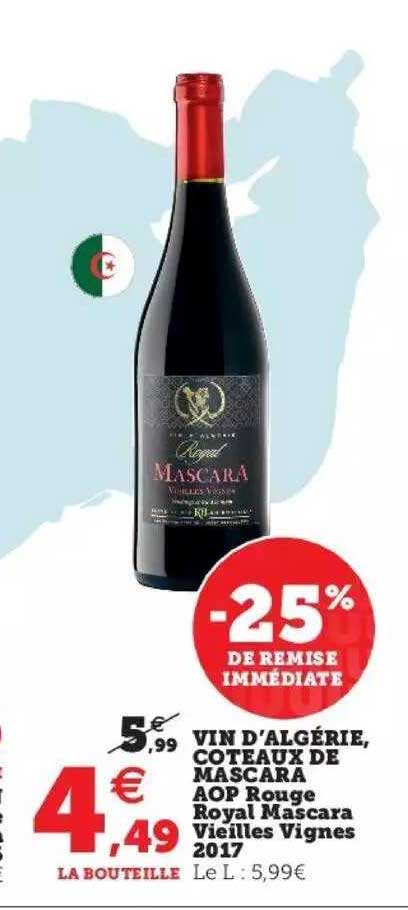 vin d'algérie, côteaux de mascara aop rouge royal mascara vieilles vignes 2017