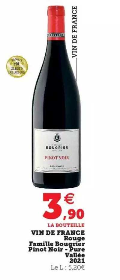 vin de france rouge famille bougrier pinot noir - pure vallée 2021