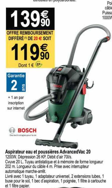 aspirateur eau et poussière advanced vac 20 bosch