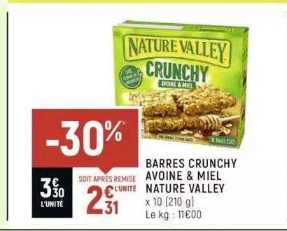 barres crunchy avoine & miel nature valley