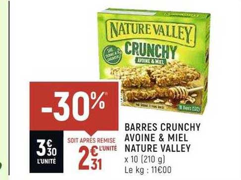barres crunchy avoine & miel nature valley