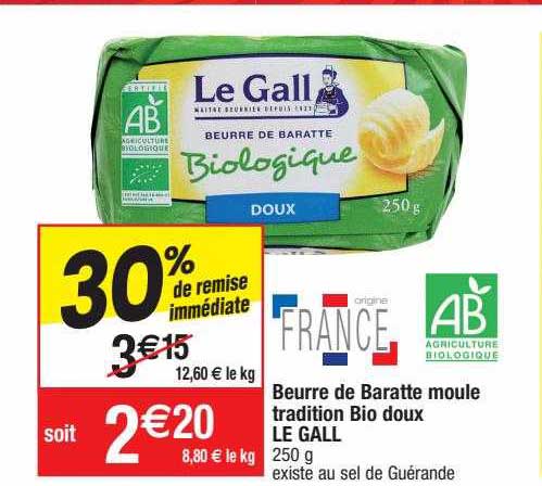 beurre de baratte moule tradition bio doux le gall