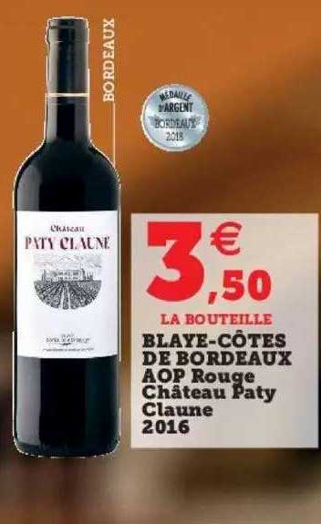 blaye-côtes de bordeaux aop rouge château paty claune 2016