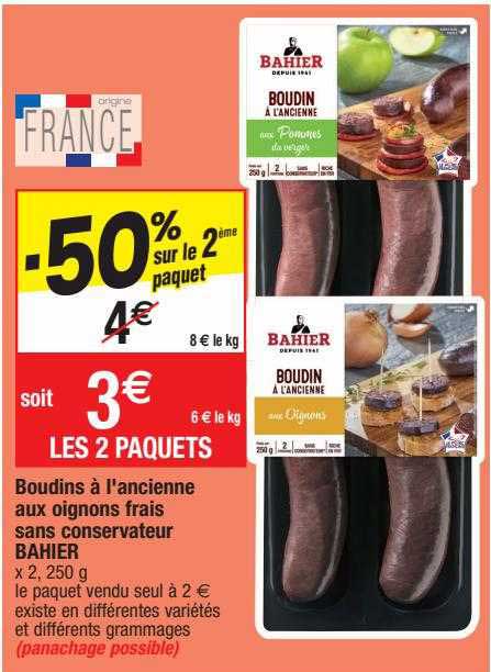boudins à l'ancienne aux oignons frais sans conservateur bahier