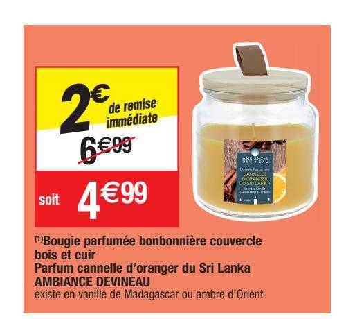 bougie parfumée bonbonnière couvercle bois et cuir parfum cannelle d'oranger du sri lanka ambiance devineau