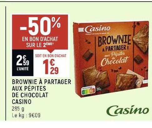 brownie à partager aux pépites de chocolat casino