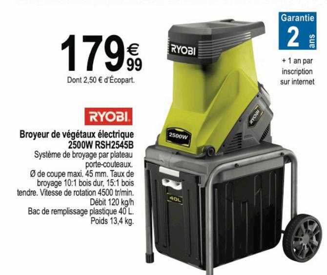 broyeur de végétaux électrique 2500w rsh2545b ryobi