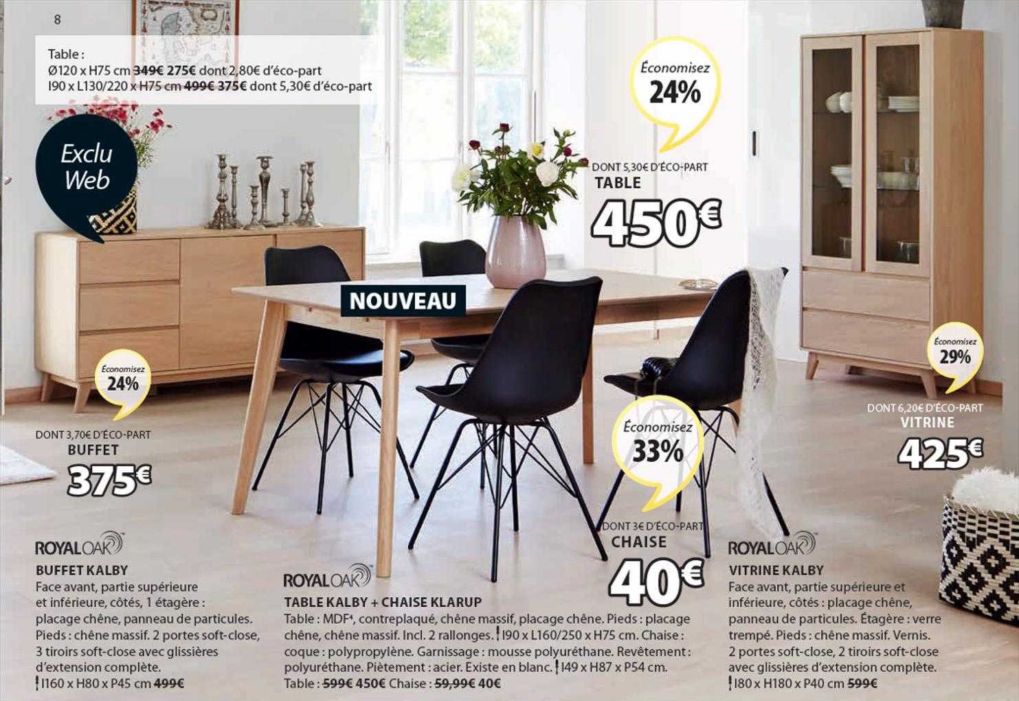 Buffet Kalby Royaloak, Table Kalby + Chaise Klarup Royaloak, Vitrine Kalby Royaloak