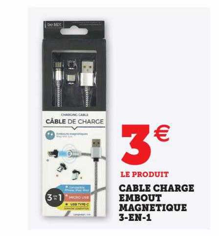 Câble Charge Embout Magnetique 3-en-1