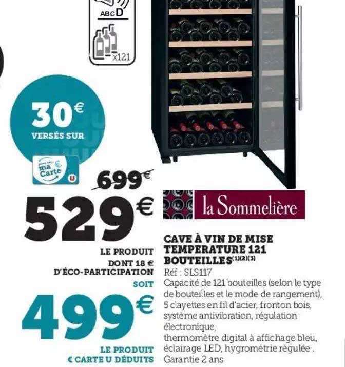 cave à vin de mise température 121 bouteilles la sommelière