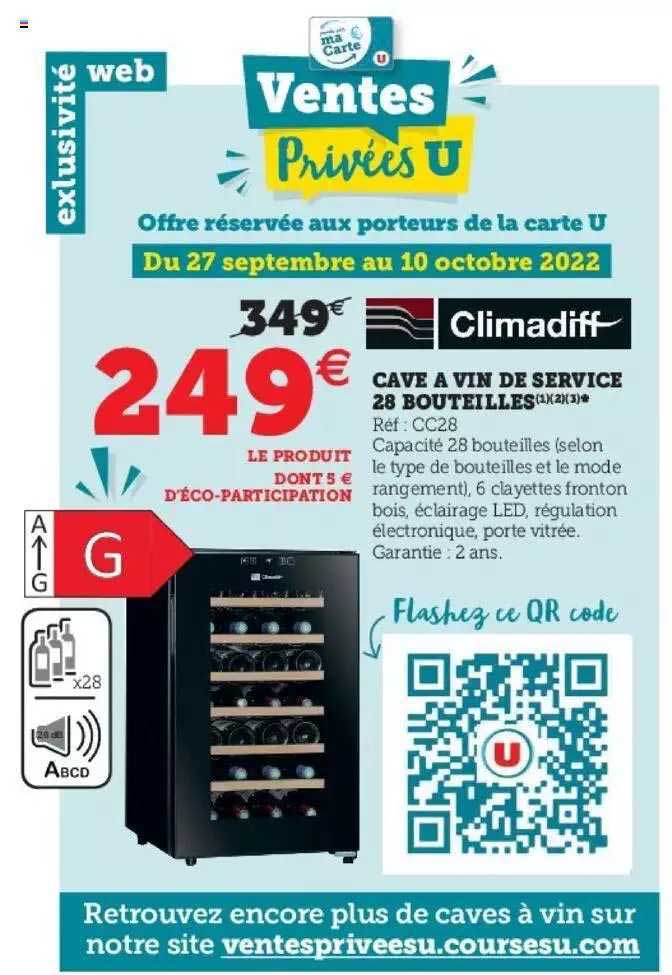 Cave à Vin De Service 28 Bouteilles Climadiff