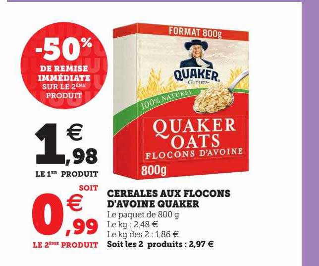 céréales aux flocons d'avoine quaker