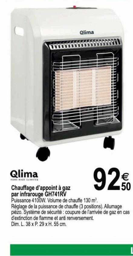 chauffage d'appoint à gaz par infrarouge gh741rv qlima