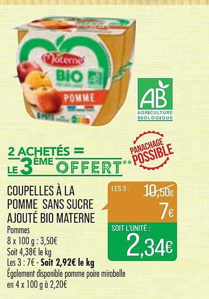 coupelles à la pomme sans sucre ajouté bio materne