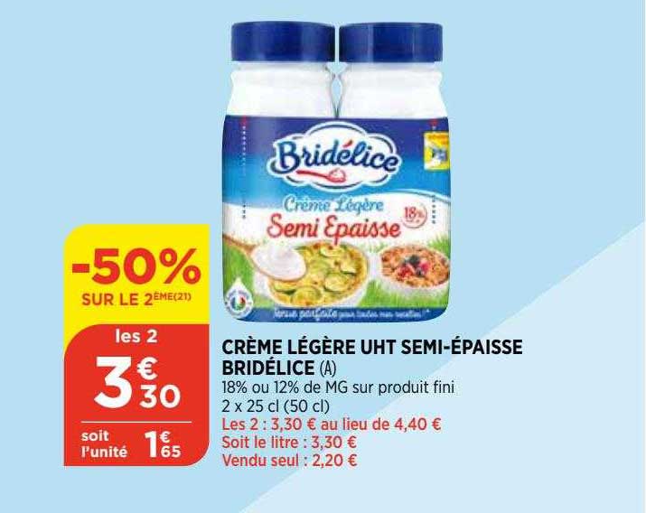 crème légère uht semi-épaisse bridélice