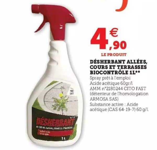 désherbant allées, cours et terrasses biocontrôle 1l