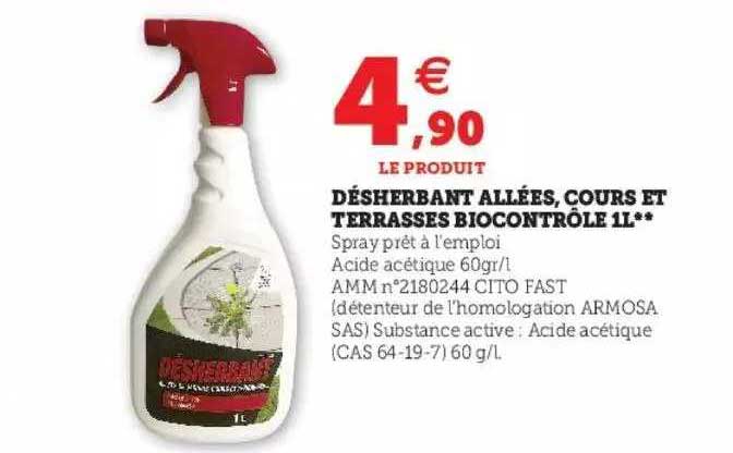 désherbant allées, cours et terrasses biocontrôle 1l