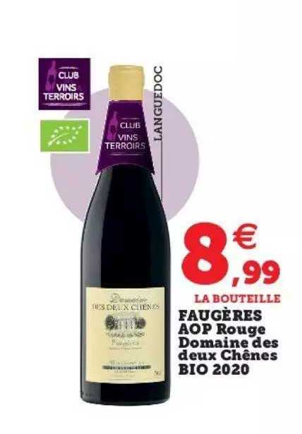faugères aop rouge domaine des deux chênes bio 2020