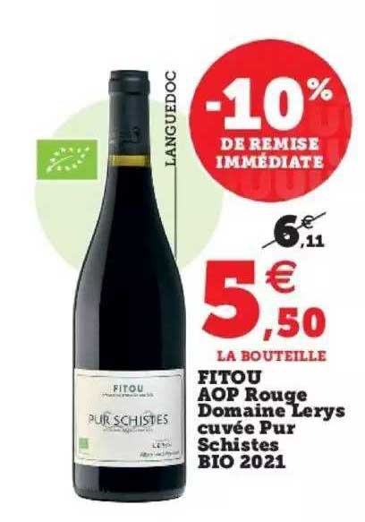 fitou aop rouge domaine lerys cuvée pur schistes bio 2021