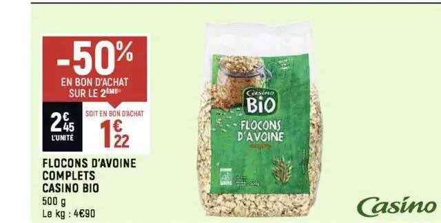flocons d'avoine complets casino bio