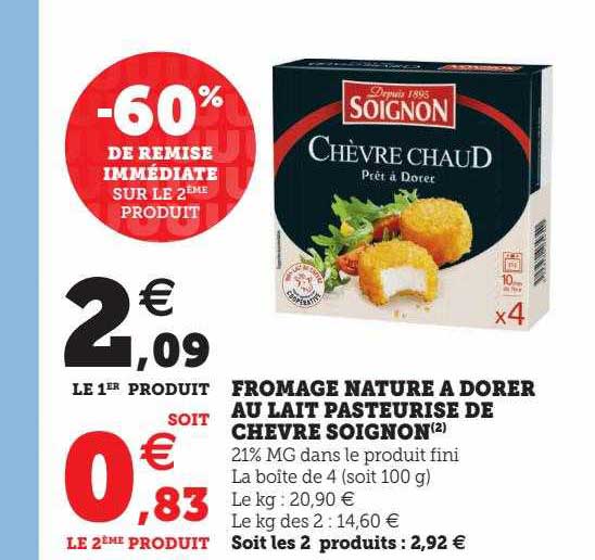 fromage nature à dorer au lait pasteurisé de chèvre soignon