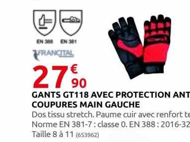 gants gt118 avec protection ant coupures main gauche