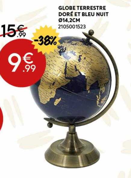 globe terrestre doré et bleu nuit