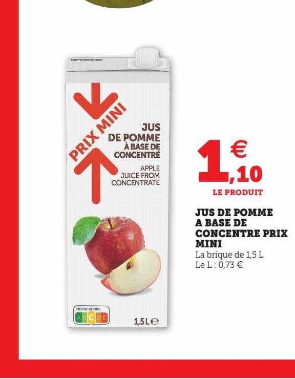 jus de pomme à base de concentré prix mini