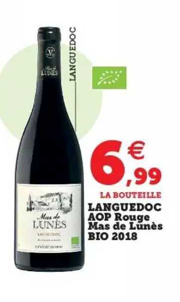 languedoc aop rouge mas de lunès bio 2018