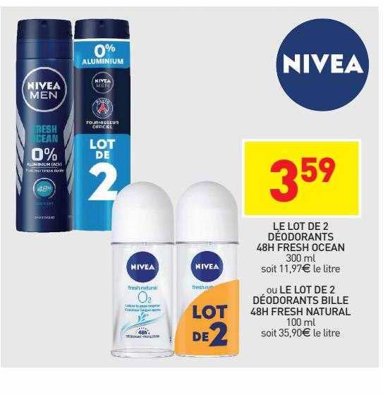 Le Lot De 2 Déodorants 48h Fresh Océan Nivea Ou Le Lot De 2 Déodorant Bille 48h Fresh Natural Nivea