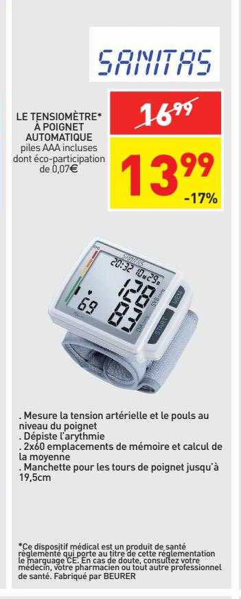 le tensiomètre à poignet automatique sanitas