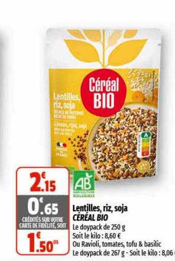 Lentilles, Riz, Soja Céréal Bio
