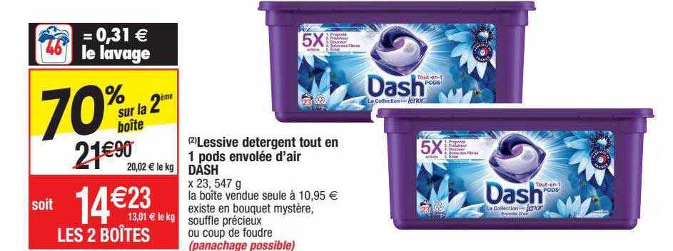 lessive détergent tout en 1 pods envolée d'air dash