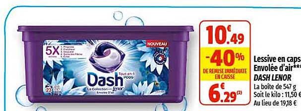 lessive en caps envolée d'air dash lenor
